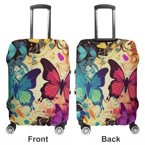 Colorful Butterfly Pattern Elastic Luggage Cover Suitcase Protector for 19-32 Inch Suitcases | Universal Stretchable Travel Bag Cover | Anti-Scratch, Washable with Zipper Closure S3