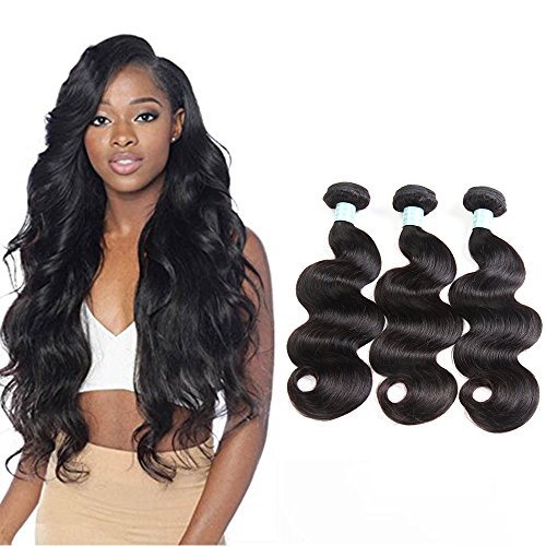 SiJi Mei Brazilian virgin Hair 3 Bundles Body Wave Human Hair Bundles Unprocessed Brazilian Hair Extensions Natural Color Body Wave Mixed Length (14 16 18)