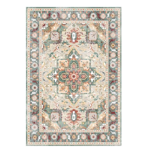 Tapis de salon lavable multicolore 150 x 240 cm antidérapant et rétro