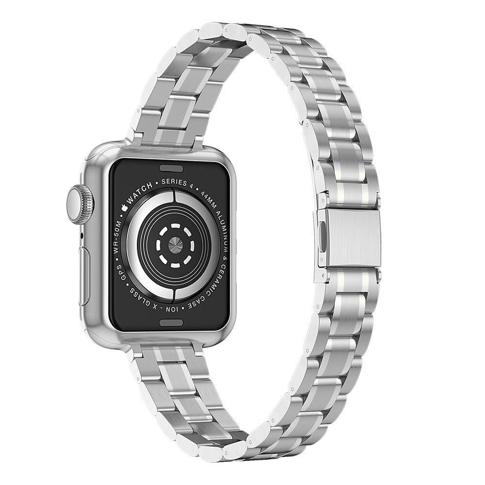 Bracelet compatible avec le Apple Watch 11 10 42mm pour femme, Band de réglable et fin et élancé en acier inox pour iWatch 11 10 42mm Montre, Argent