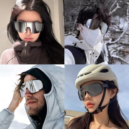 Image of Windproof Wraparound Shield Sports Sunglasses for Men Women Stylish | UV Protected Durable Mirrored Cricket Driving Cycling Riding Goggles | Anti Glare Cooling Shades