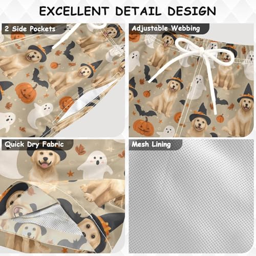 Boys Swim Trunks Quick Dry UPF 50+ Beach Board Shorts Kids Bathing Suits Swimsuit 2T Pumpkin Bat Golden Retriever3