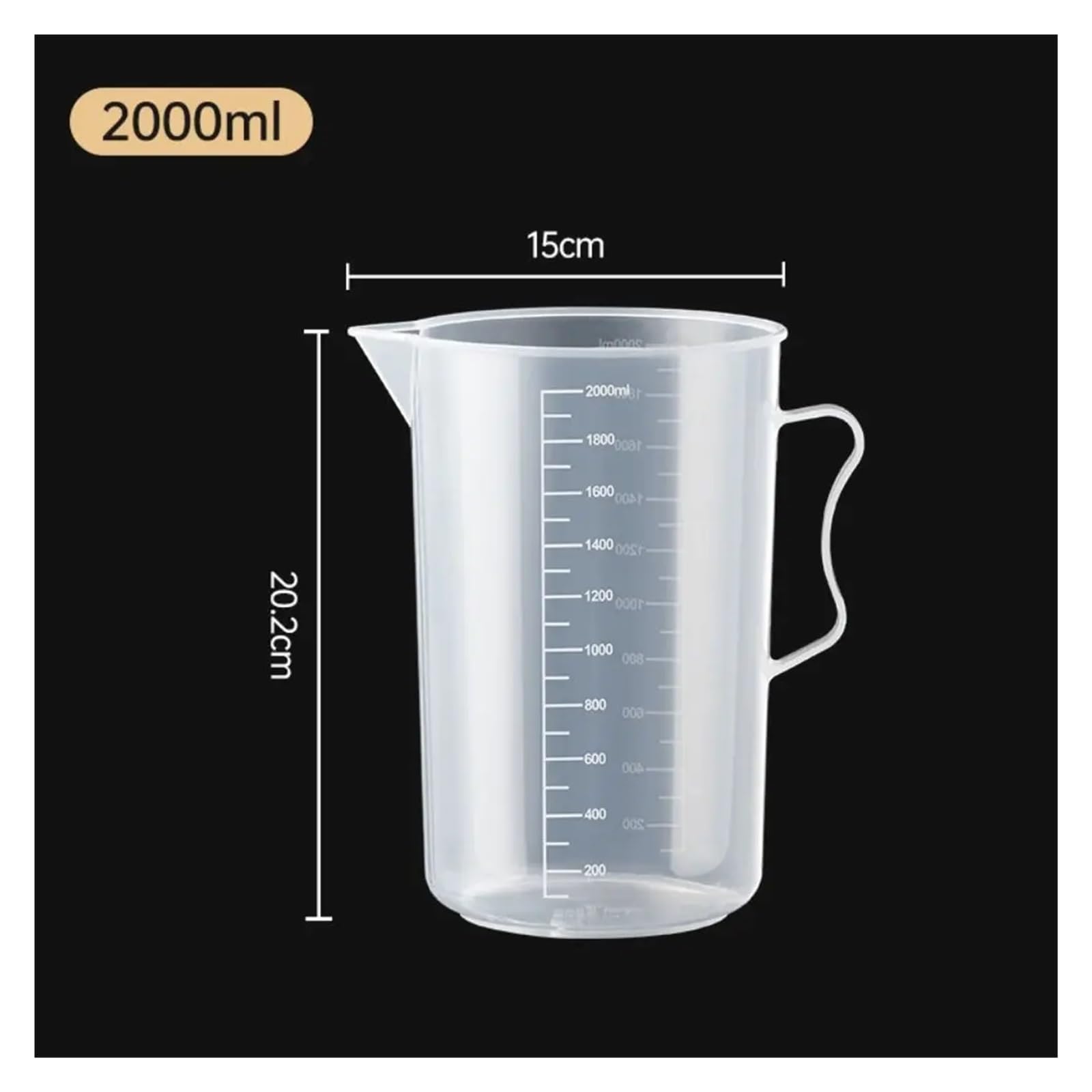 1 szt. Przezroczysta miarka z pokrywką - plastikowa zlewka do mieszania o dużej pojemności do użytku w kuchni i laboratorium(2000ml)