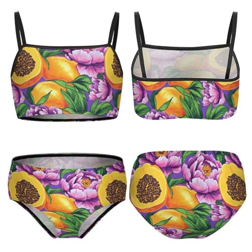Flowers Papaya Fruit Girls Swimsuits Two Piece Bikini Sets Beach Sport Swimwear Bathing Suit3