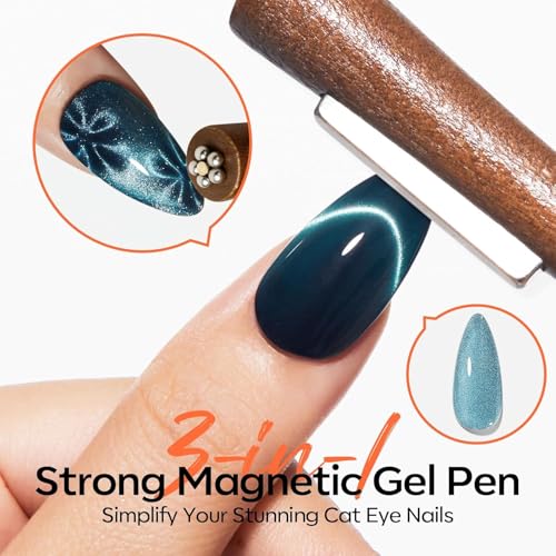 modelones Cat Eye Magnet Set, 7PCS Cat Eye Gel Polish Magnet Tools with 2 Sizes Hollow Circle, 3-in-1 Dual Head Magnet Pen, Heart Ball Magnets for French Flower Moon Halo Nail Art, Home DIY Salon — view 3