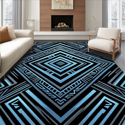 Design&I Low Pile Flatwoven Area Rug 6x9, Interlocking Motif with