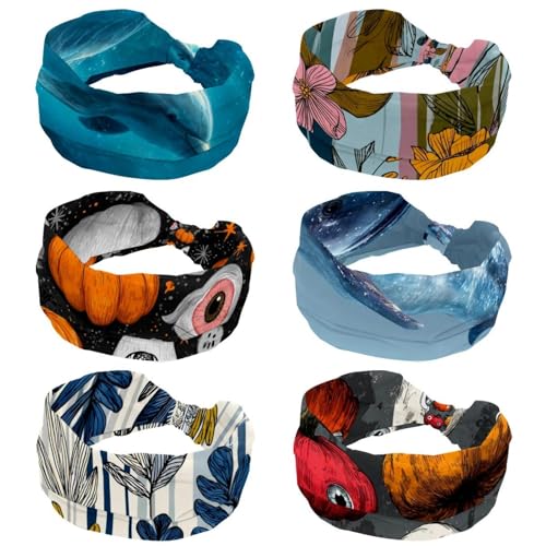 Bandeau à fleurs et feuilles abstraites large et élastique lot de 6