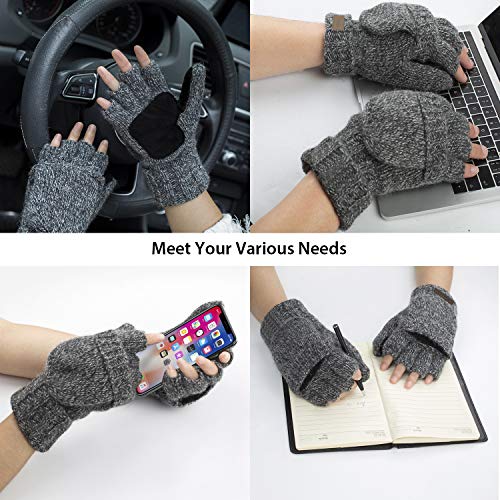 Vigrace Winter Knitted Convertible Fingerless Gloves Wool Mittens Warm Mitten Glove For Women And Men #TOP4