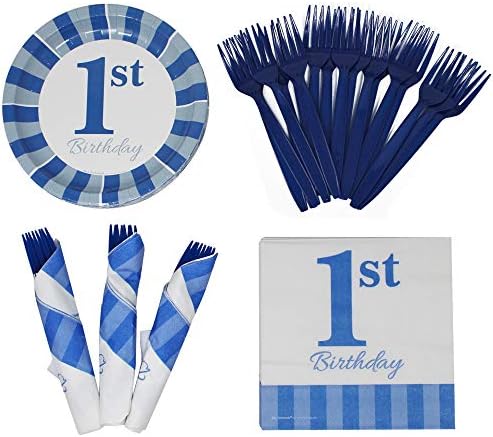 1st Birthday Value Party Supplies Pack (For 16 Guests), First Birthday Decorations For Boys, Boy 1st Birthday Decorations, One Year Old Brithday For Boys, 1st Birthday Boy, Blue Orchards