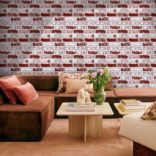 SMOOSTIKC 3D Peel and Stick Faux Brick Wall Panels 11.8" x 11.8" 10-Pack, Small Brick-Look Wall Sticker, Thin Lightweight PVC Self Adhesive Wall Tiles for Interior Decor, Red by SMOOSTIKC - Used condition - Image 8