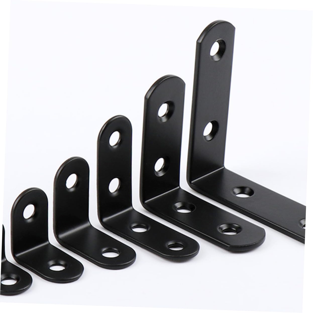FUNOMOCYA 12pcs 90° L-Shaped Black Stainless Steel Bracket Corner Code Furniture Laminate Holder Right Angle Brackets