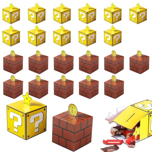 SGZIOO 24 Piezas Caja Regalo Cumpleaños Mario, Cajas Chuches Cumpleaños, Caja Regalo Carton, Cajas Regalo para Boda, Fiesta, Navidad, Halloween