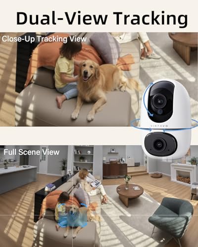 VIRTAVO Dual Lens Indoor Camera, 2 Views on 1 Screen, No Monthly Fee, Pet Cam with Phone App, 360° Pan/Tilt, Smart Tracking, Colour Night Vision, Two-Way Audio, Ideal for Home Security, XD1 - Image 6