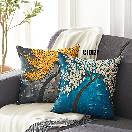 Image of CIDIZY Jute Tree Small Cushion Covers, 12x12 Inch or 30cm x 30cm, Multicolour, Set of 5