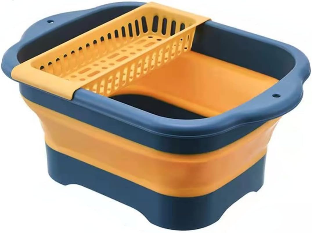 BeyondNice Collapsible Dishpan with Draining Plug - Foldable Washing Basin - Portable Dish Washing Tub - Space Saving (Yellow)