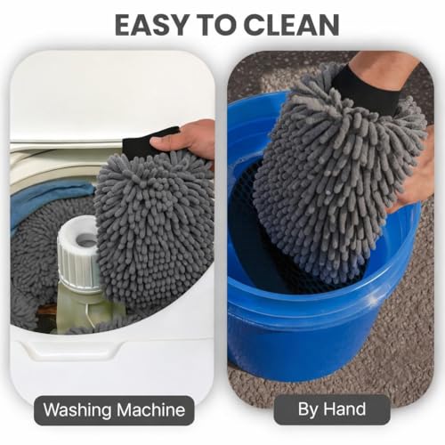 Image of AERYS Chenille Microfiber Wash Mitt with 6 Month warrenty - Ultra Soft, Extra Plush, Dual Sided, Scratch Free and Super Absorbent Car Duster Gloves - Premium Car and Bike Washing Accessories