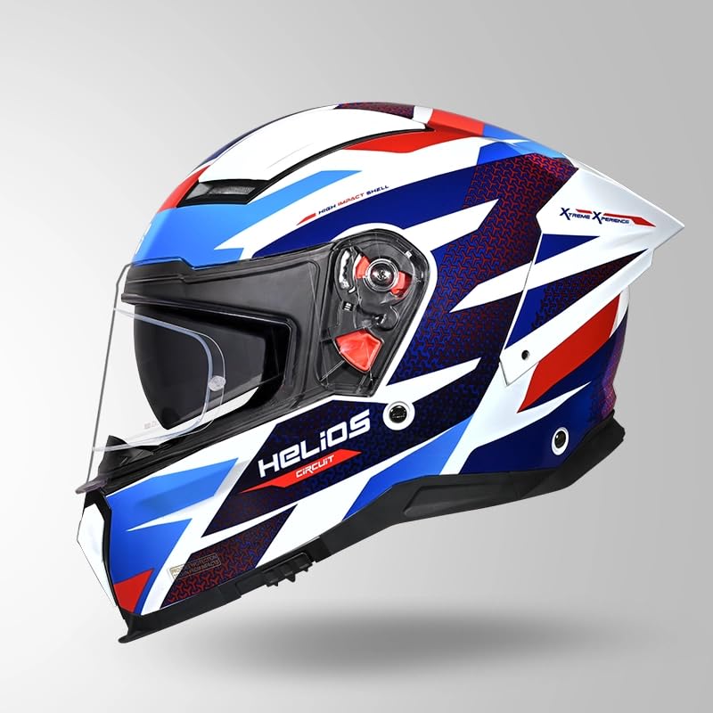 Image of Studds Helios D2 Circuit ISI and DOT Certified Full Face Helmet with Antifog 100 Lens and Dual Visor (White & Blue - M)