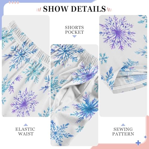 Pajama Pants Lounge Sleep PJ Bottoms Sleepwear Elastic Waist Drawstring S Blue Purple Snowflakes4