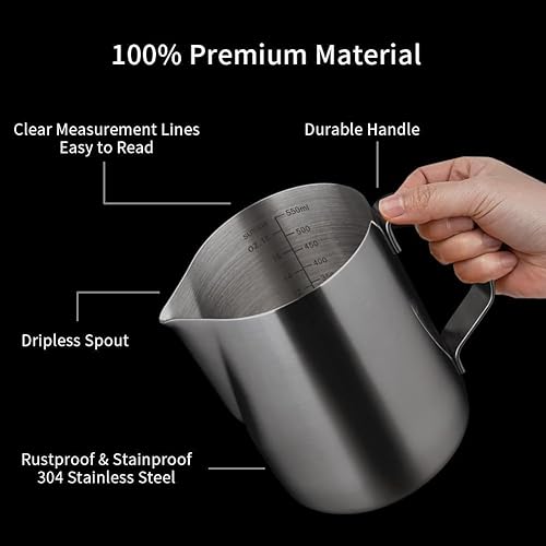 Miniatura 5 de Jarra de espuma de leche de 12 onzas  11.8 fl oz  Jarra de vapor watchget Espresso de acero inoxidable para espuma de leche, para capuchino, latte,