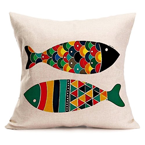 Sea Theme Fish Pillow Covers Nautical Throw Pillowcases Beach Cushion Covers 18 X 18 Inch,4 Pack(Sea-2) #TOP1