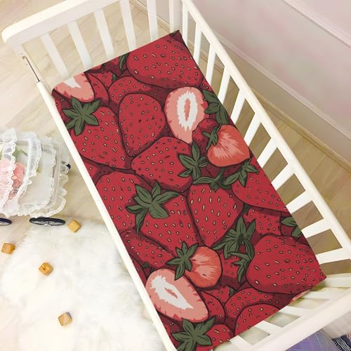 Image of Crib Sheet Breathable Soft Crib Mattress Sheet for Baby Toddler Boys Girls Fitted Crib Sheet Fit Standard Crib Mattress 39 x 27 Inch Cartoon Red Strawberry