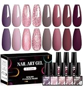 MTSSII 8 Colors Gel Nail Polish Set, Fall Colors Nude Pink Burgundy Glitter Brown Gel Polish Set ...