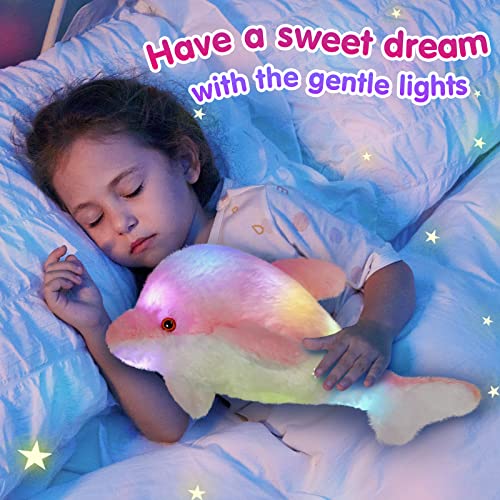 Bstaofy 18'' Light Up Dolphin Stuffed Animal Night Light Colorful Glowing Dolphin Soft Led Plush Toys Gift For Kids On Christmas Birthday Festivals, Pink #TOP2