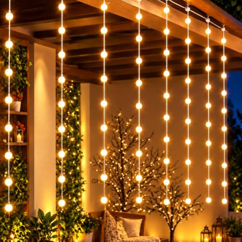 Image of One94Store Ball Curtain Fairy Lights, 80 LED Warm White String Lights with 8 Modes, Hanging Decorative Lights for Home, Bedroom, Wall, Balcony, Diwali, Christmas & Wedding