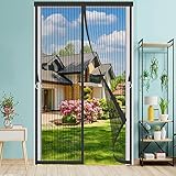 Cortina Mosquitera Puerta Magnetica 70x200 - ANDIMEI Negro Cierre Automático Cortina Antimoscas Malla Mosquitera Imantada Metalica, Antimosquitos con Imanes para Sala Balcón Corredera Patio