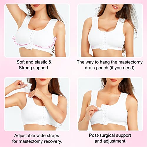 Brabic Women Front Closure Post Surgery Compression Everyday Bras For Mastectomy Support With Adjustable Straps Wirefree (As1, Alpha, X_L, Regular, Regular, White) #TOP2