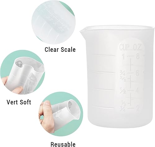 Miniatura 5 de Gartful - Vasos medidores de silicona de 8.5fl oz, 4 unidades, grandes, antiadherentes, reutilizables, de silicona, duraderos, fáciles de limpiar,
