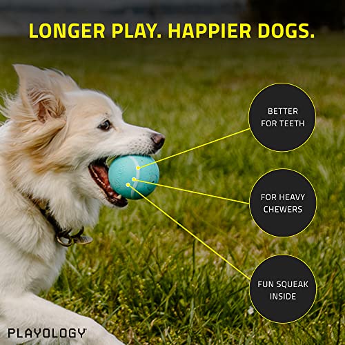 Playology Dog Balls For Medium And Large Dogs (10Lbs & Up) - Dog Ball For Aggressive Chewers - Squeaky Toy, Engaging All-Natural Peanut Butter Scented - Non-Toxic Rubber Dog Ball Toys #TOP1