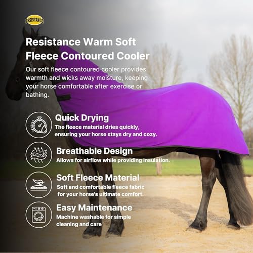 Image of RESISTANCE Fleece Contour Horse Cooler - Anti-Sweat Moisture Wicking, 3 Quick-Grip Neck Closures, Tail Cord, Durable Hemmed Edges, Polar Soft Fleece, Post-Exercise Cool Down