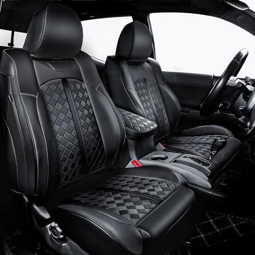 Image of Carlimeki Leather Seat Covers Custom Fit for Tacoma Gen 2nd (2005-2015) | For Double & Crew Cab only - Fits Base, PreRunner, TRD Pro - Fully Covered - Fit Like a Glove