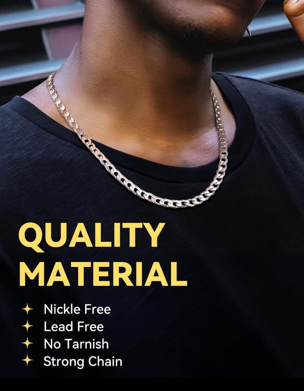 ChainsHouse Stainless Steel Cuban Link Chain Necklace for Men Women, Black/14K Gold Plated Flat Cuban Chain, 4mm/6mm/9mm/13mm Width Hip Hop Jewelry Mens Cuban Chain, 14"-30" Length-with Gift Box - Image 2