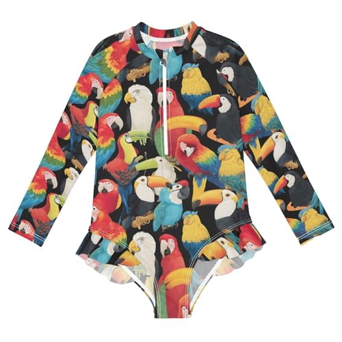 ALAZA Toddler Swimsuit Girl Bathing Suit Swimwear Rash Guard Parrot Toucan Long Sleeve 3T