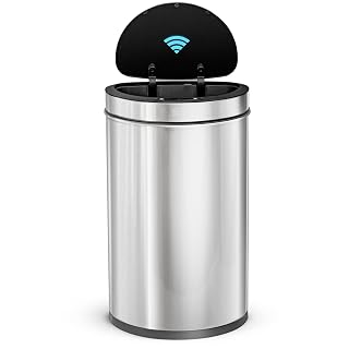 Home Zone Living 13 Gallon Motion Sensor Trash Can with Automatic Lid | Stainless Steel with Touch Control Lid, Hands-Free Operation for Kitchens, Flat Back Semi-Round Shape, Silver - Amazon product rated Grade B
