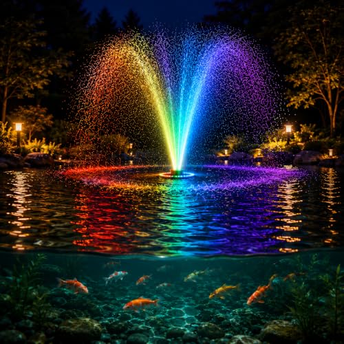 Image of Pond Fountain Aerator with Lights RGB Light 1HP 750W 110V Fountain