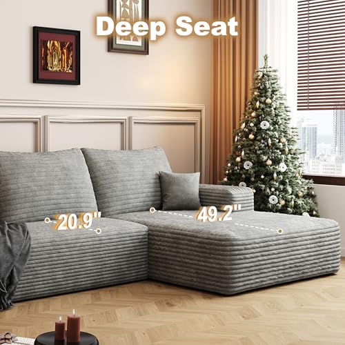 Image of 96 inch Sectional Couches for Living Room Cloud Couch Sofa with L-Shape Upholstered Boneless Couchs Modern Modular Sectional Couch with Chaise