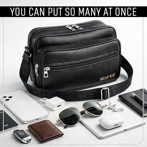 Image of Storite Stylish Small PU Leather Sling Cross Body Travel Office One Side Shoulder Bag for Men Women