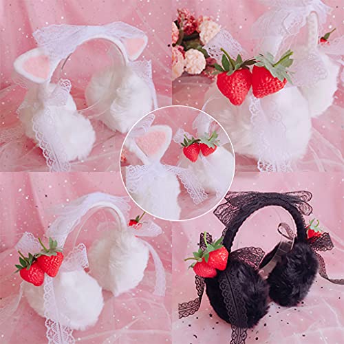 Ear Muffs for Cat Ear White Strawberry Black Ear Muffs Winter Ear Warmers Faux Outdoor Ear Covers Warm Winter Plush e2