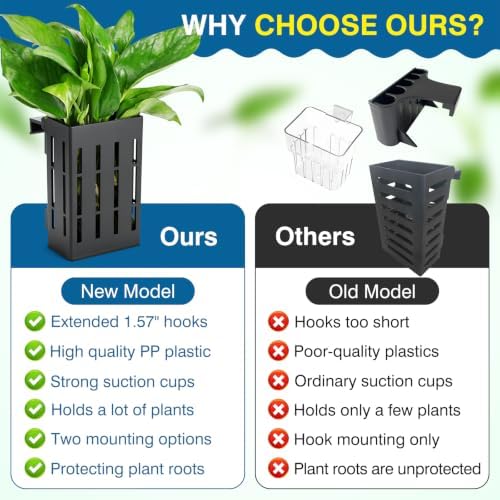 Upgraded Aquarium Plant Holder with Hooks and Suction Cups for Fish Tank Aquaponic Plants Cultivation and Aquascape Decorations (Black) - 4