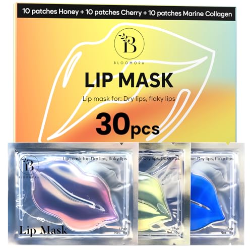 Lippenmaske Pads (30 St.) - Meereskollagen, Kirsche & Honig - Anti-Falten, Anti-Aging & Feuchtigkeitsspendende Lip Mask Set für Frauen - Helfen Sie, trockenen Lippen vorzubeugen