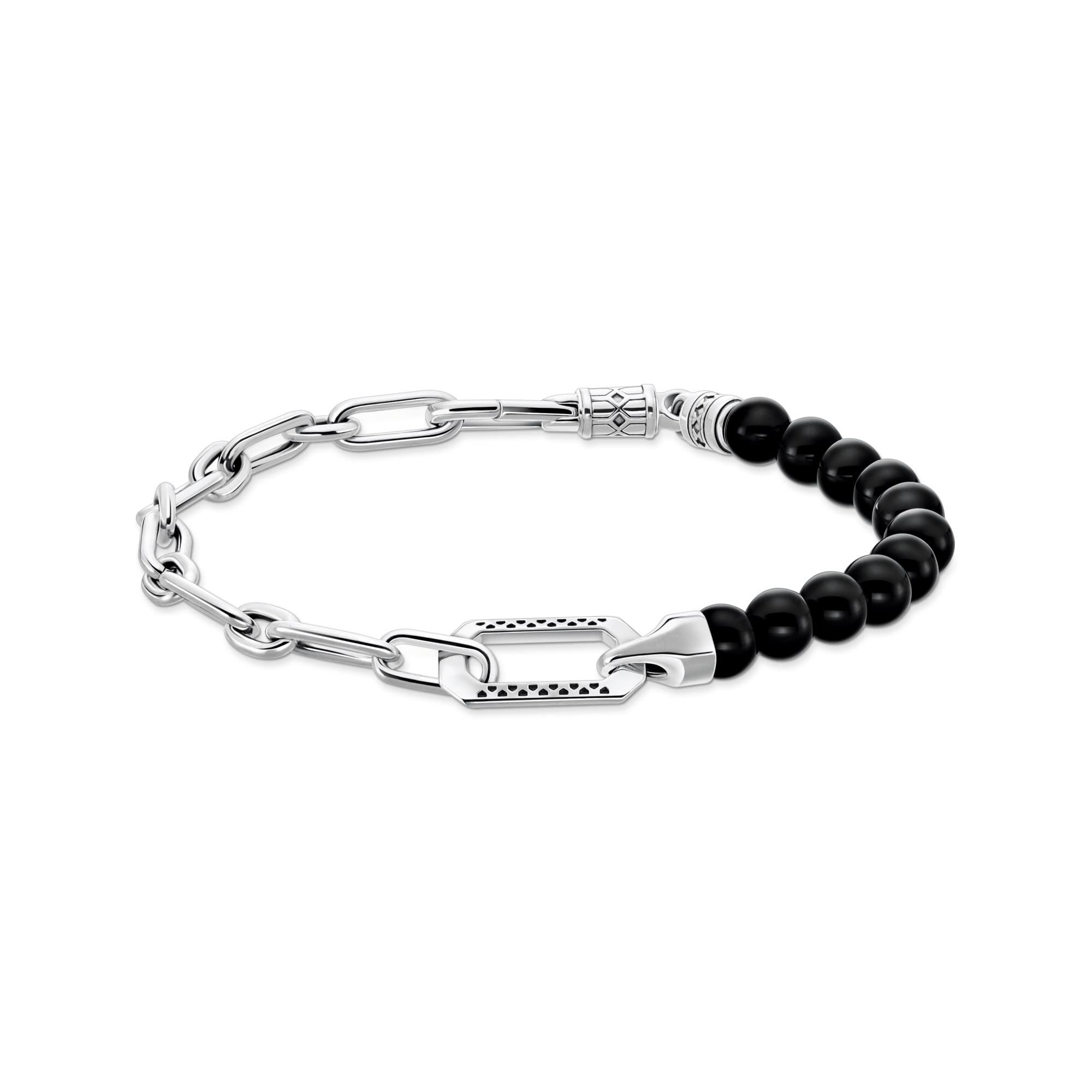 Thomas Sabo A2088-507-11-L19V - Pulsera para hombre con cuentas de ónix negro y eslabones de plata de ley 925, longitud de 19 cm, 19 cm, Plata de ley, No es una piedra preciosa