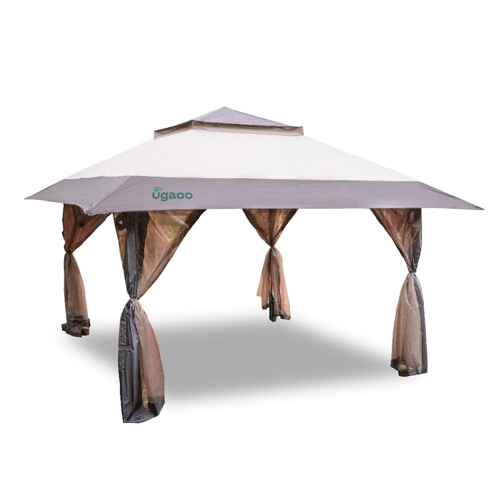 Ugaoo 13x13 Pop-Up Premium Gazebo - One Push Outdoor Canopy Tent with Wheeled STO-N-Go Cover Bag | Pop-Up Canopy with Netting for Patio, Party, Backyard | Colour-Beige and Coffee-image-8