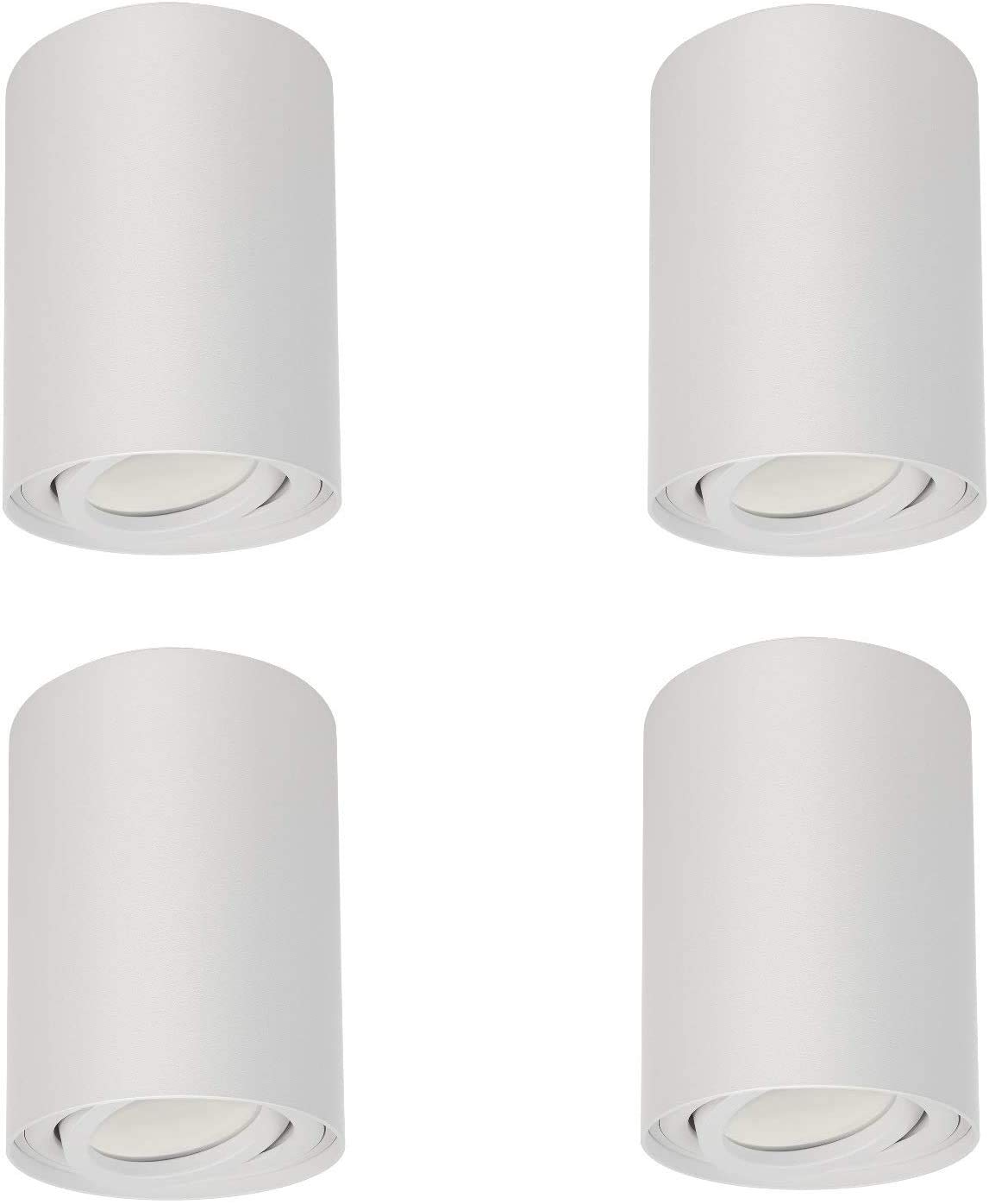 Maclean MCE422 Ceiling Light with GU10 Socket for LED Halogen Lamps Up to 40W Surface-Mounted Swiveling Aluminum (White, 4 Pieces - Round incl. Bulb 7W Warm White)