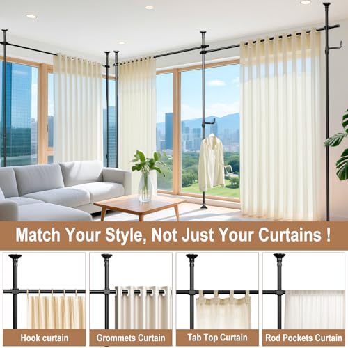 Seamless Room Divider for Privacy Separation Wall Rod, Black, 32-161" Wide - image 5