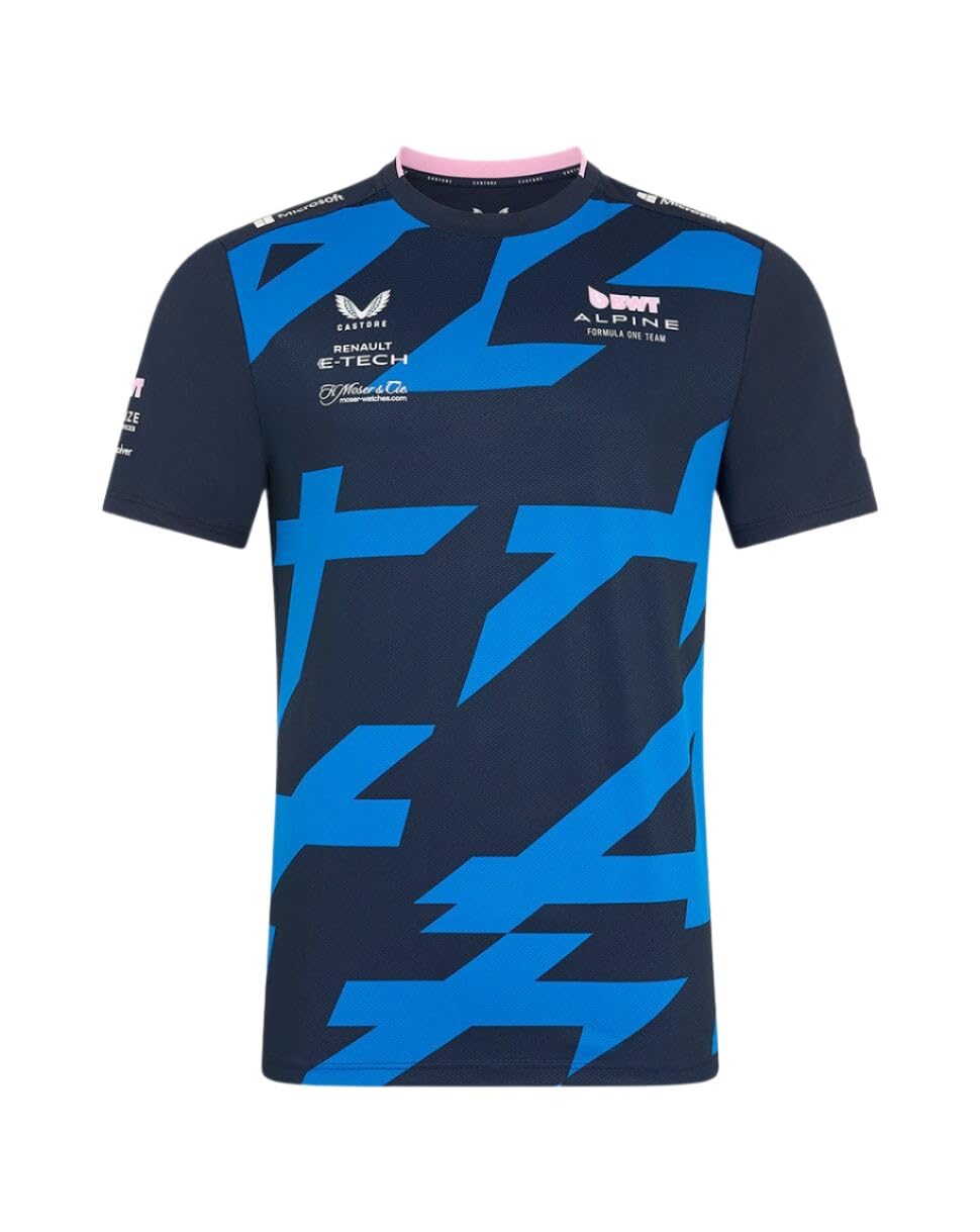 Alpine F1 Team 2025 Pierre Gasly Driver T-Shirt, Navy Blue with Blue Pattern, Short Sleeve (UK, Alpha, XXL, Regular, Regular, Navy)