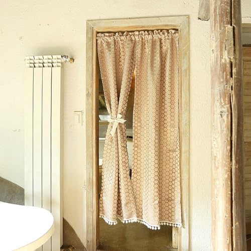 Cortinas cortas de estilo rústico con dos unidades de poliéster rosa resistente 4