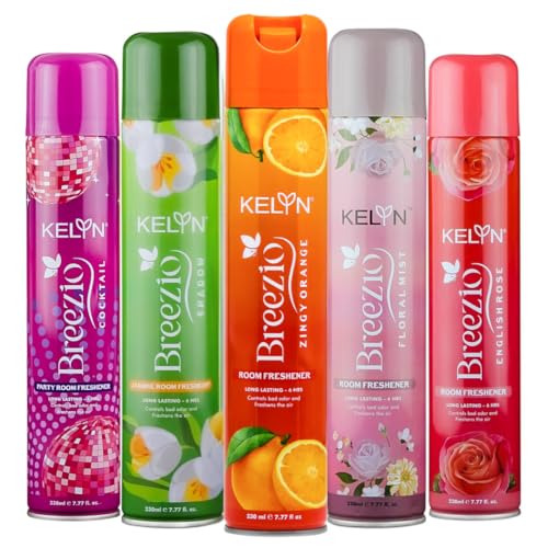 Image of KELYN Room Freshener Spray | Air Fresheners for Bedroom | Long Lasting Room Spray for Home, Office, Cars & Toilet Freshner (Pack of 5, 230ml each)